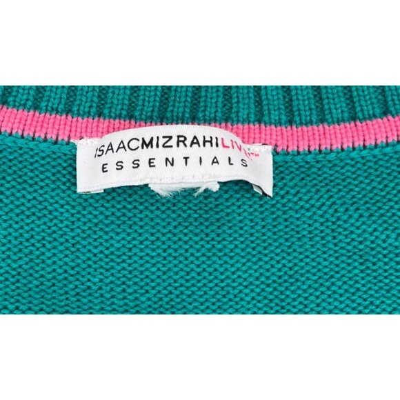 Isaac Mizrahi Live Essentials Womens Teal Button-Front Cardigan Sweater With Poc - Picture 2 of 5